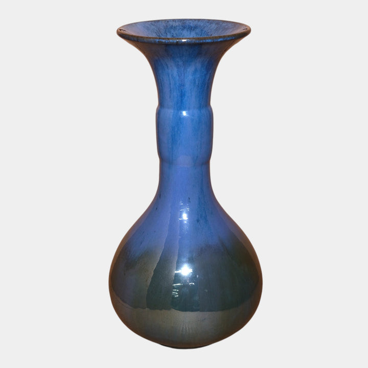 Fulper 1917-1927 Arts And Crafts Pottery Blue Green Flambe Banded Neck Vase 495 - Just Art Pottery