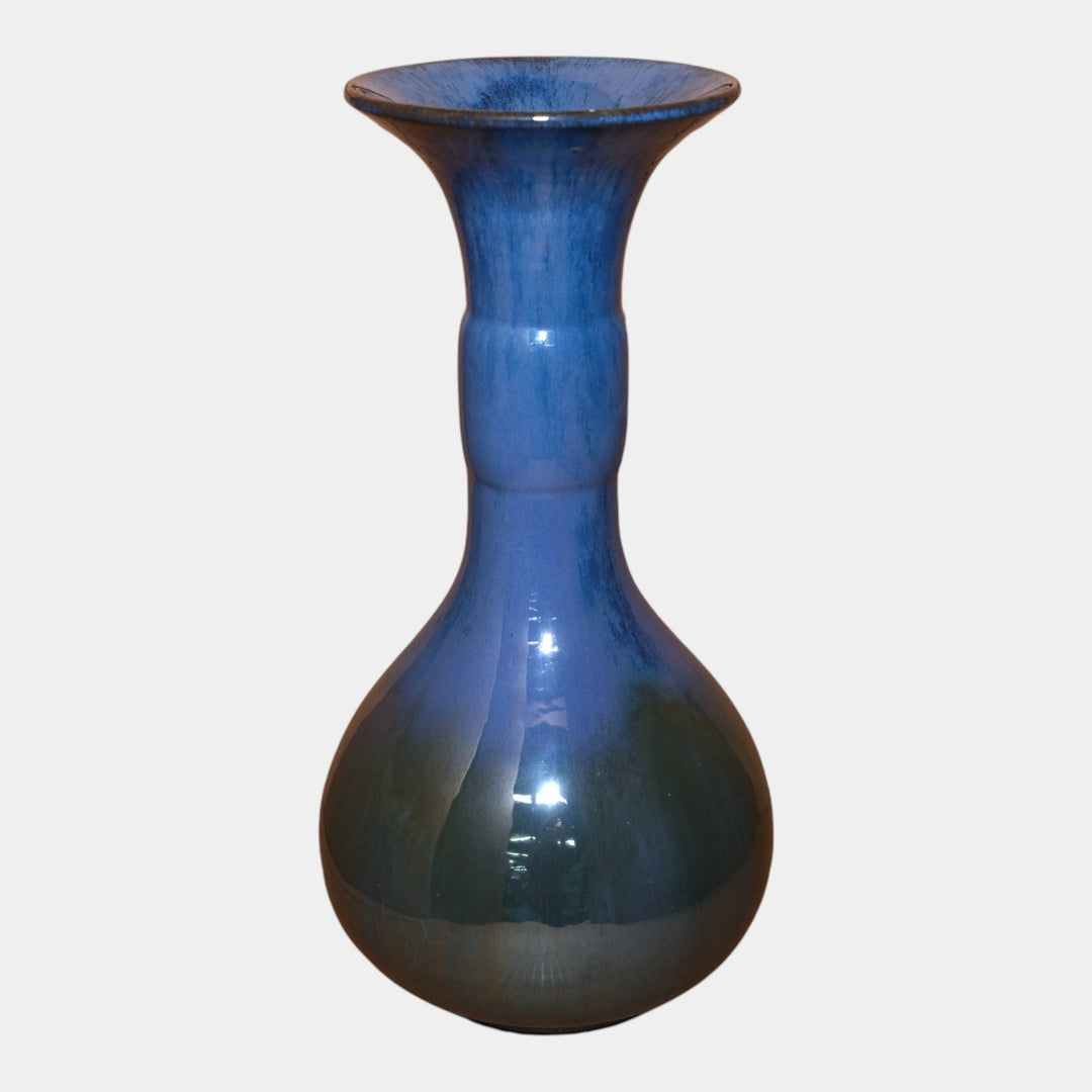 Fulper 1917-1927 Arts And Crafts Pottery Blue Green Flambe Banded Neck Vase 495 - Just Art Pottery