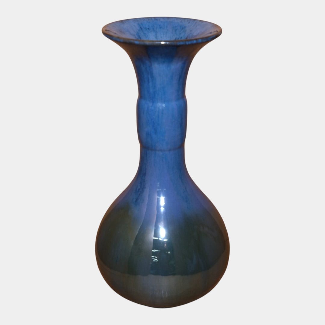 Fulper 1917-1927 Arts And Crafts Pottery Blue Green Flambe Banded Neck Vase 495 - Just Art Pottery