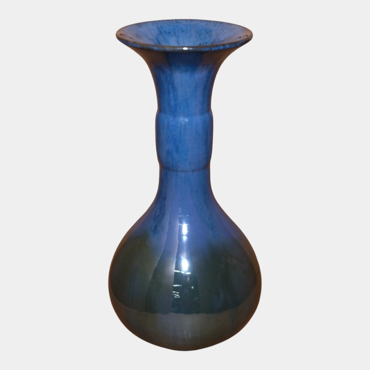 Fulper 1917-1927 Arts And Crafts Pottery Blue Green Flambe Banded Neck Vase 495 - Just Art Pottery
