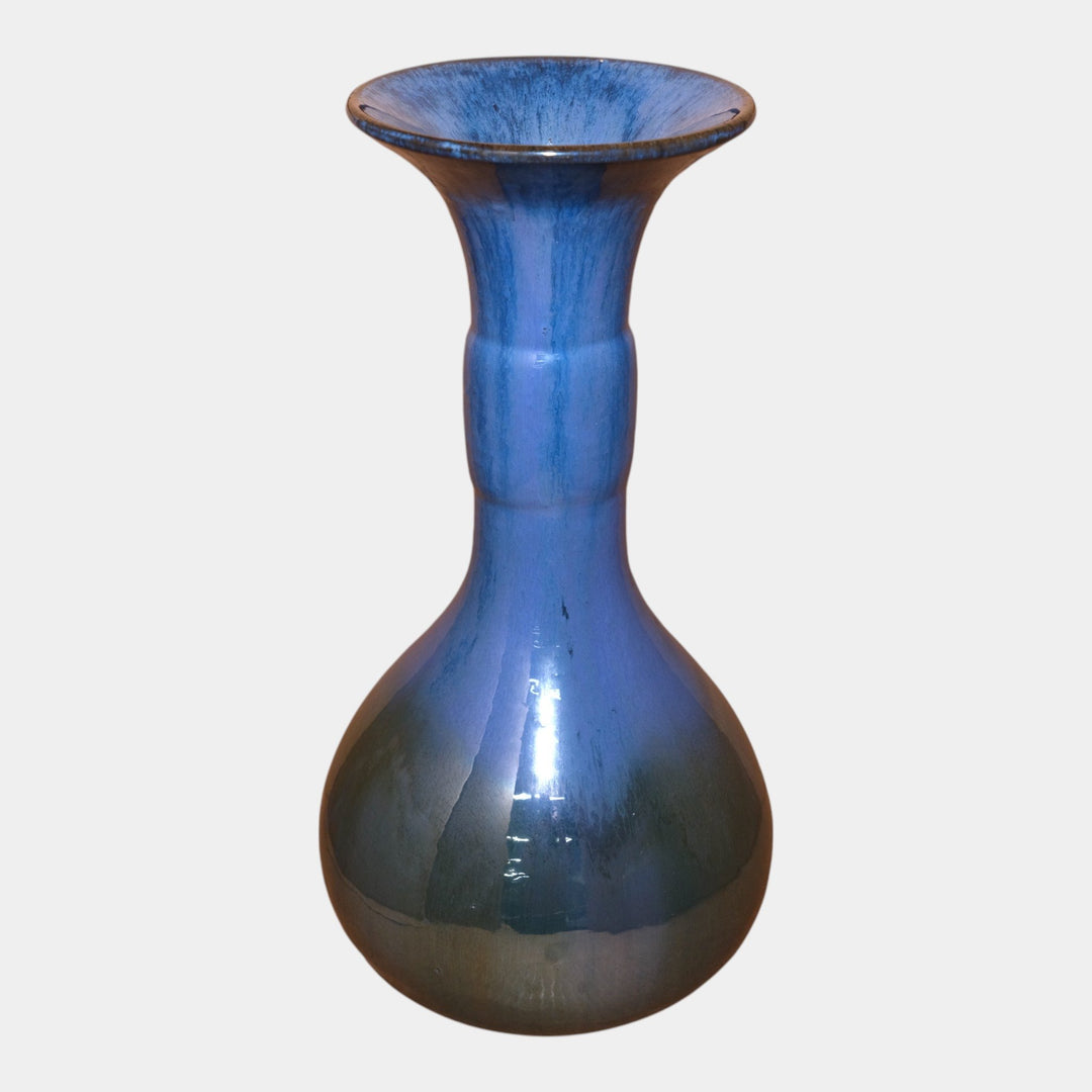 Fulper 1917-1927 Arts And Crafts Pottery Blue Green Flambe Banded Neck Vase 495 - Just Art Pottery