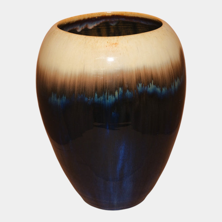 Fulper 1917-1927 Arts And Crafts Pottery Tan Brown Blue Flambe Large Ovoid Vase - Just Art Pottery
