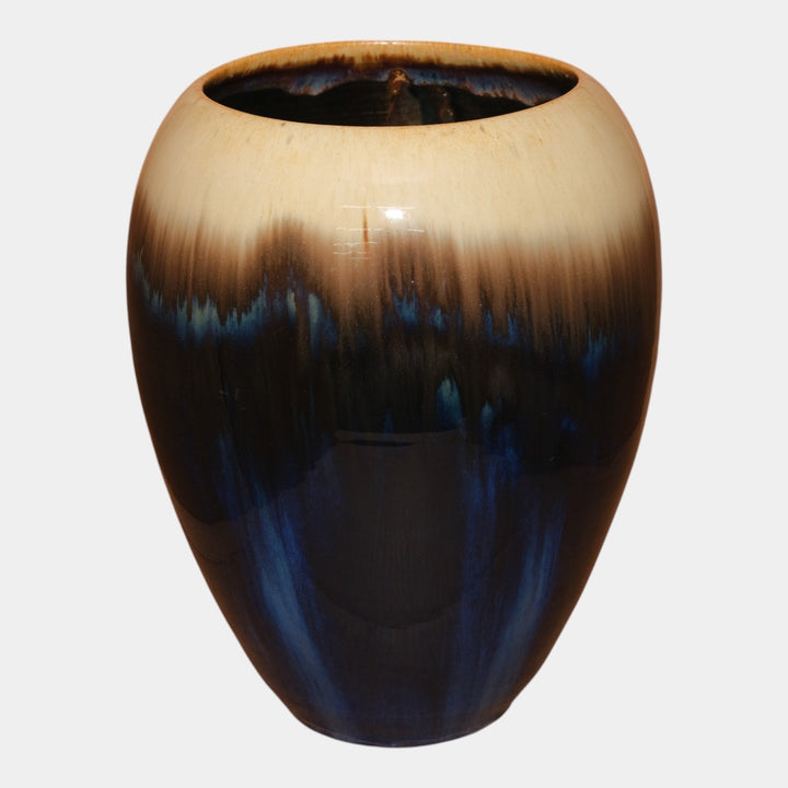 Fulper 1917-1927 Arts And Crafts Pottery Tan Brown Blue Flambe Large Ovoid Vase - Just Art Pottery