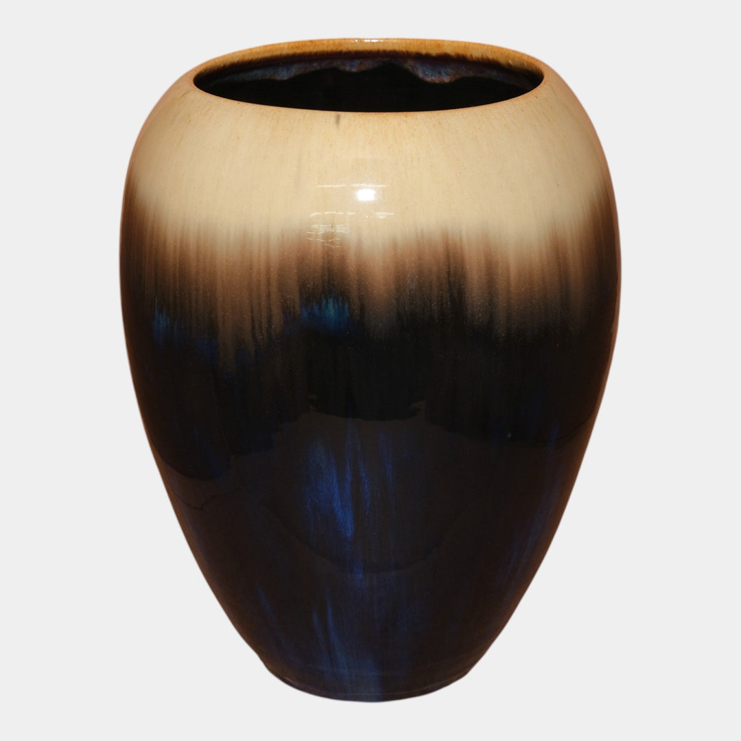 Fulper 1917-1927 Arts And Crafts Pottery Tan Brown Blue Flambe Large Ovoid Vase - Just Art Pottery