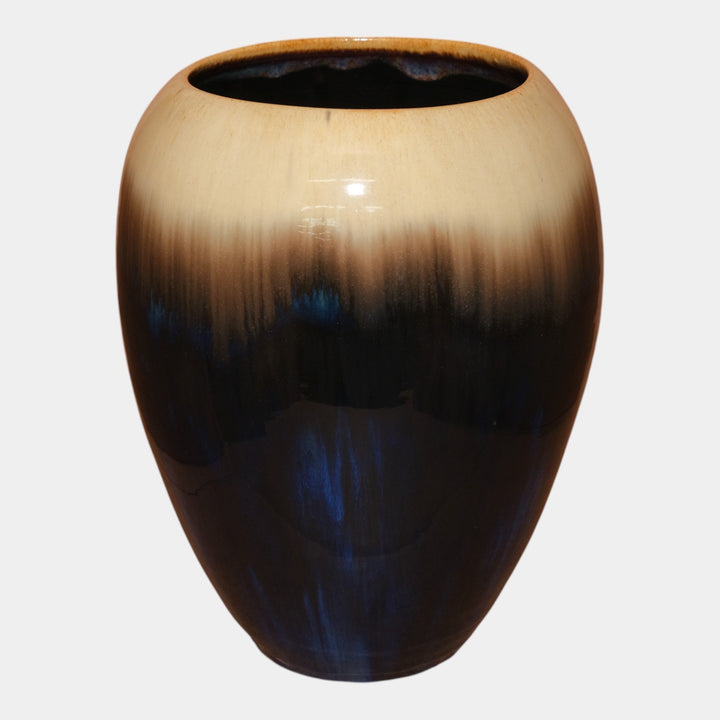 Fulper 1917-1927 Arts And Crafts Pottery Tan Brown Blue Flambe Large Ovoid Vase - Just Art Pottery