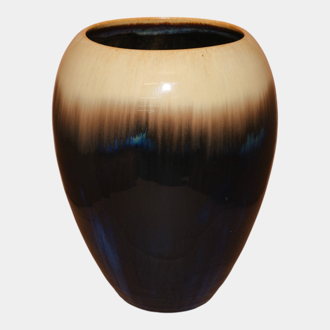 Fulper 1917-1927 Arts And Crafts Pottery Tan Brown Blue Flambe Large Ovoid Vase - Just Art Pottery