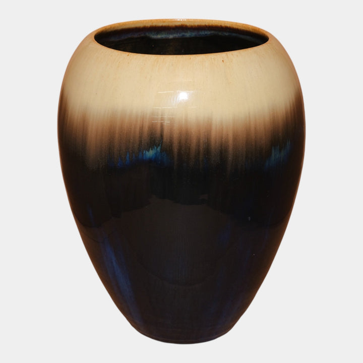 Fulper 1917-1927 Arts And Crafts Pottery Tan Brown Blue Flambe Large Ovoid Vase - Just Art Pottery