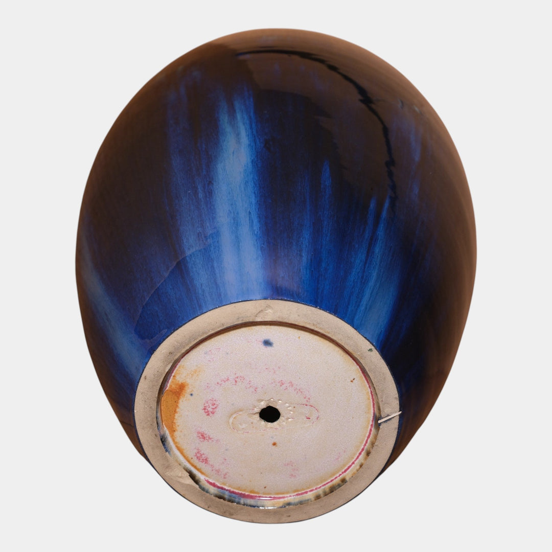 Fulper 1917-1927 Arts And Crafts Pottery Tan Brown Blue Flambe Large Ovoid Vase - Just Art Pottery