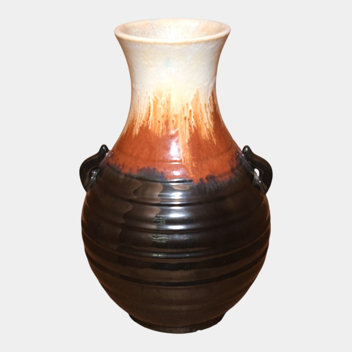 Fulper 1909-1917 Arts And Crafts Pottery Brown Black Flambe Handled Vase 610 - Just Art Pottery