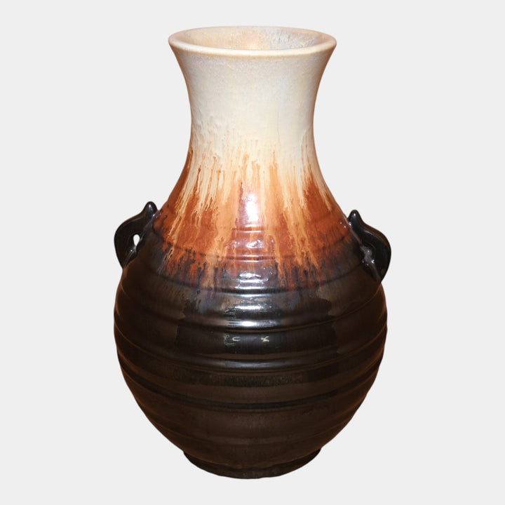 Fulper 1909-1917 Arts And Crafts Pottery Brown Black Flambe Handled Vase 610 - Just Art Pottery