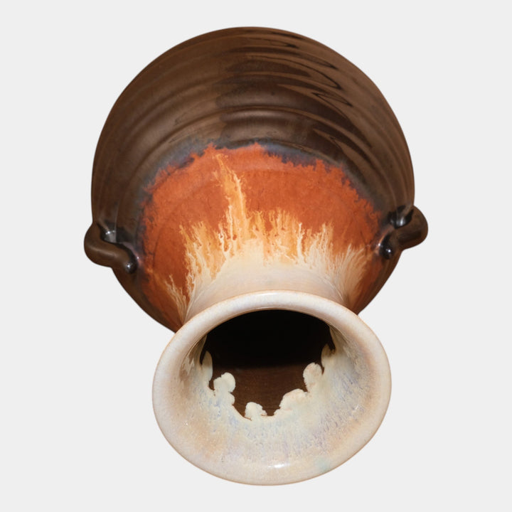 Fulper 1909-1917 Arts And Crafts Pottery Brown Black Flambe Handled Vase 610 - Just Art Pottery