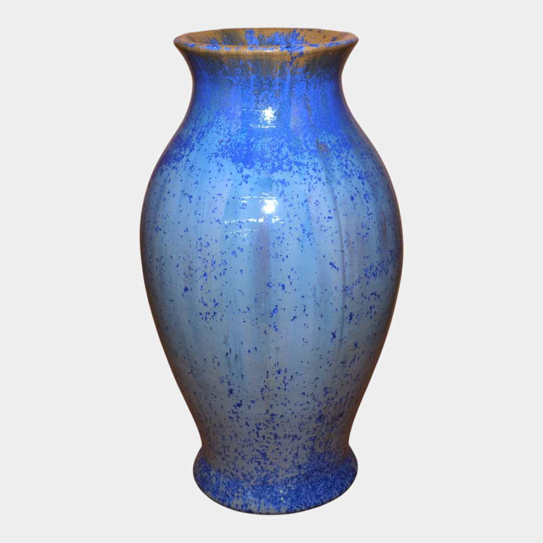 Fulper 1917-1927 Arts And Crafts Pottery Blue Crystalline Glaze Floor Vase 589 - Just Art Pottery