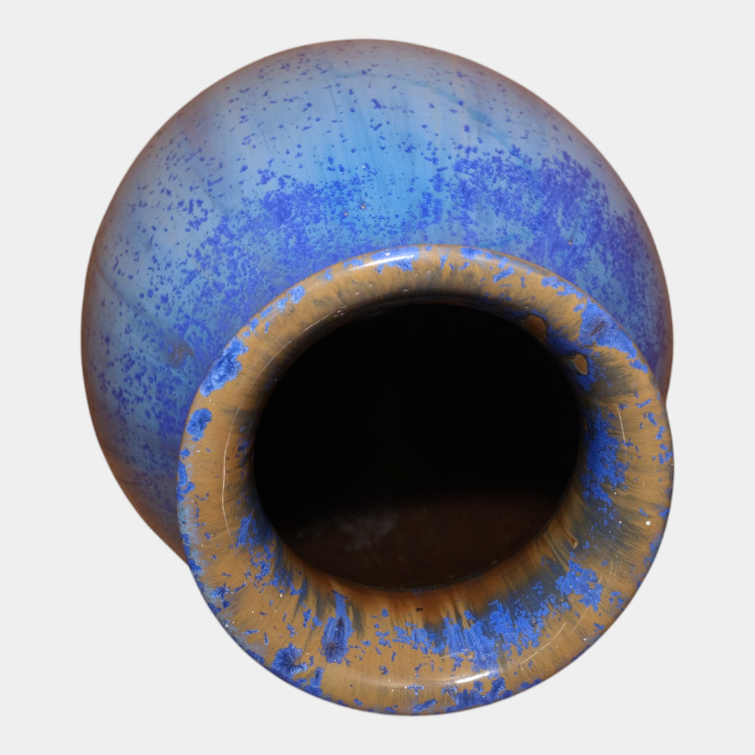 Fulper 1917-1927 Arts And Crafts Pottery Blue Crystalline Glaze Floor Vase 589 - Just Art Pottery