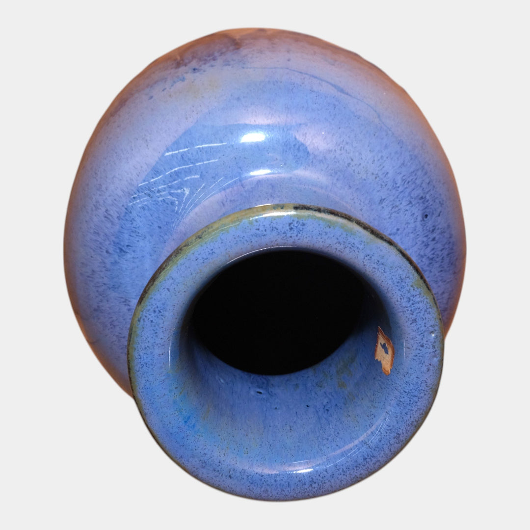 Fulper 1917-1927 Arts And Crafts Pottery Deep Blue Brown Flambe Floor Vase 600 - Just Art Pottery
