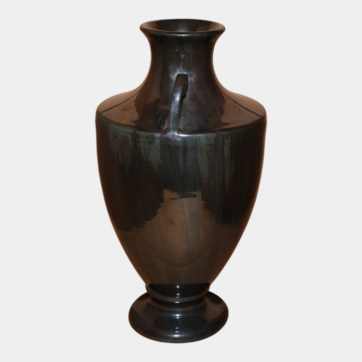 Fulper 1917-1927 Arts And Crafts Pottery Black Mirror Glaze Handled Urn Vase 608 - Just Art Pottery