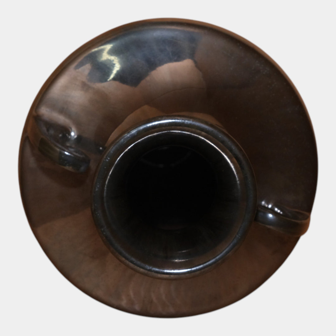 Fulper 1917-1927 Arts And Crafts Pottery Black Mirror Glaze Handled Urn Vase 608 - Just Art Pottery