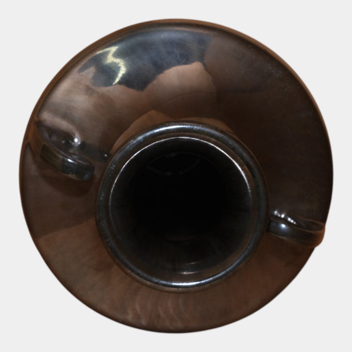 Fulper 1917-1927 Arts And Crafts Pottery Black Mirror Glaze Handled Urn Vase 608 - Just Art Pottery