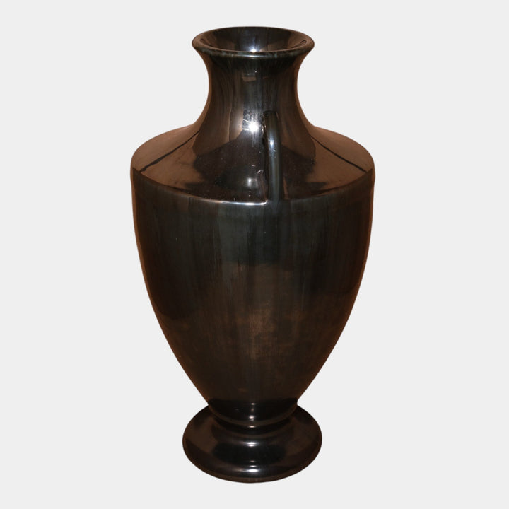 Fulper 1917-1927 Arts And Crafts Pottery Black Mirror Glaze Handled Urn Vase 608 - Just Art Pottery