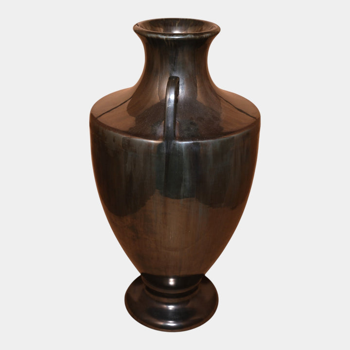 Fulper 1917-1927 Arts And Crafts Pottery Black Mirror Glaze Handled Urn Vase 608 - Just Art Pottery