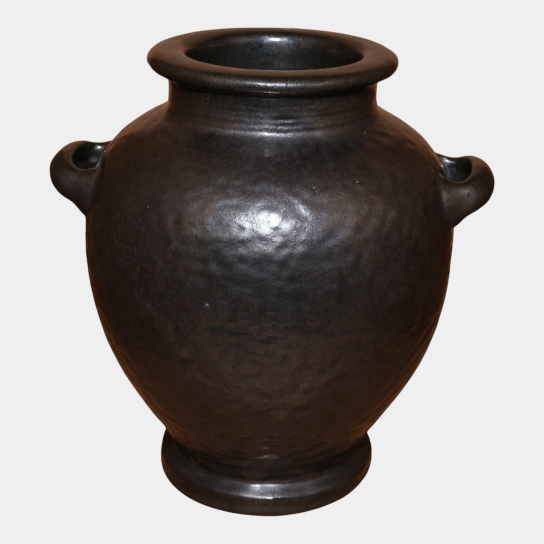 Fulper 1917-1927 Art Pottery Gun Metal Mirror Black Double Handled Vase 490 - Just Art Pottery