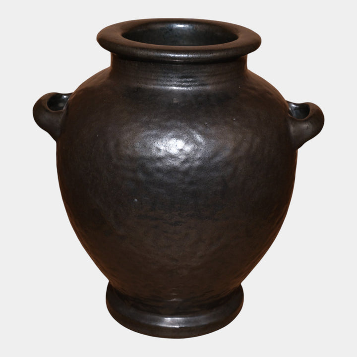 Fulper 1917-1927 Art Pottery Gun Metal Mirror Black Double Handled Vase 490 - Just Art Pottery