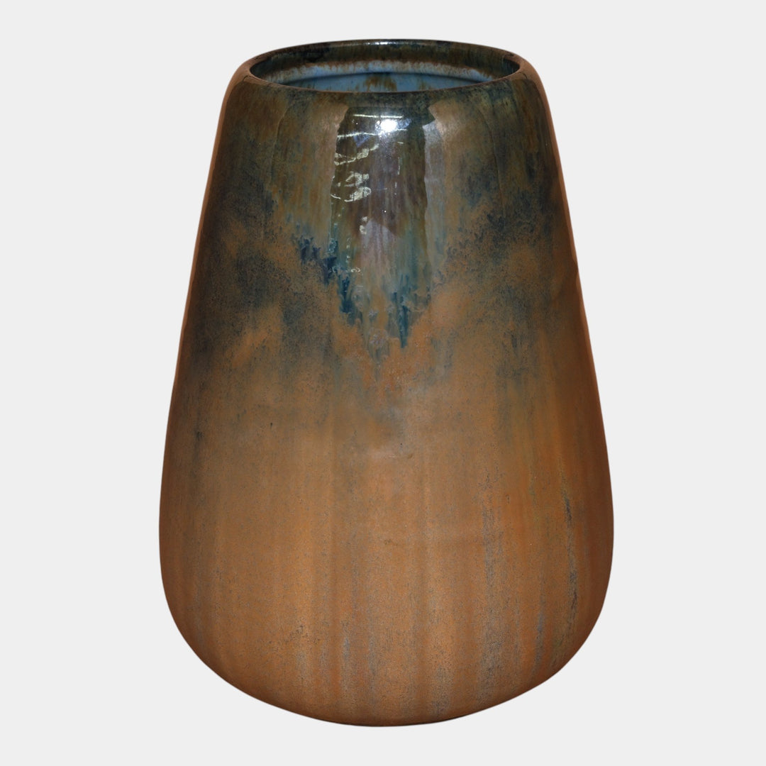Fulper 1917-1927 Arts And Crafts Pottery Mottled Brown Green Ovoid Vase 425 - Just Art Pottery