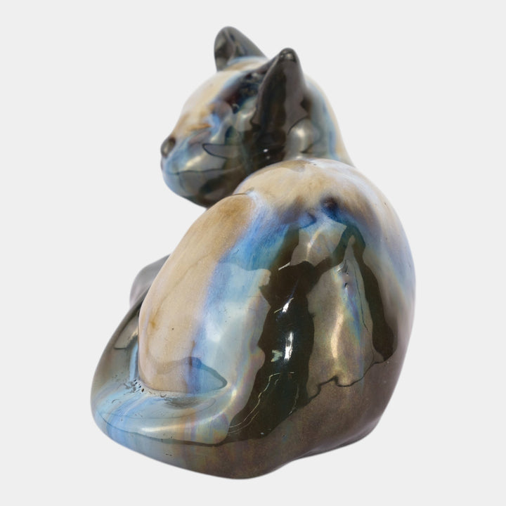 Fulper 1909-1917 Arts And Crafts Pottery Blue Brown Flambe Sleeping Cat Doorstop - Just Art Pottery