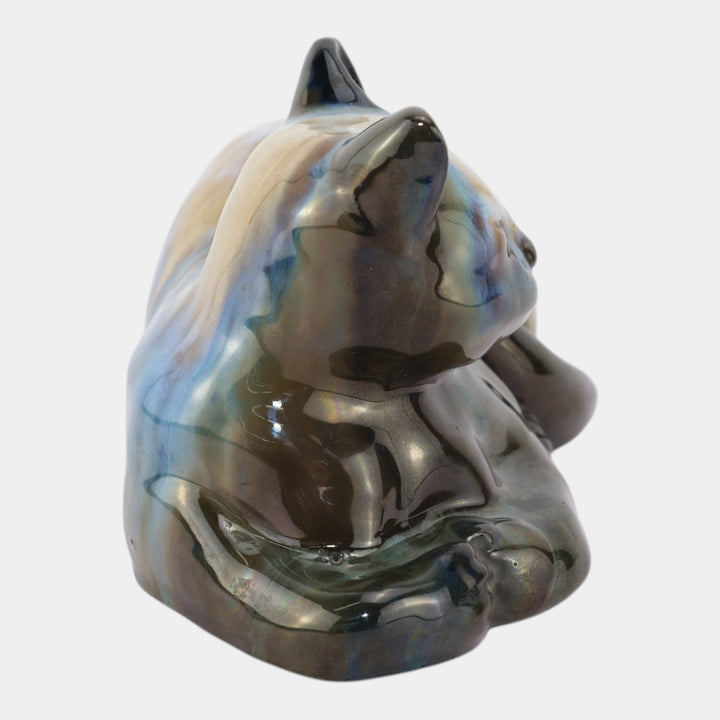 Fulper 1909-1917 Arts And Crafts Pottery Blue Brown Flambe Sleeping Cat Doorstop - Just Art Pottery