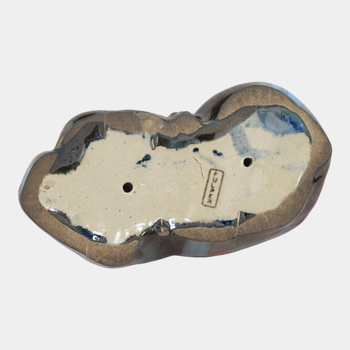 Fulper 1909-1917 Arts And Crafts Pottery Blue Brown Flambe Sleeping Cat Doorstop - Just Art Pottery