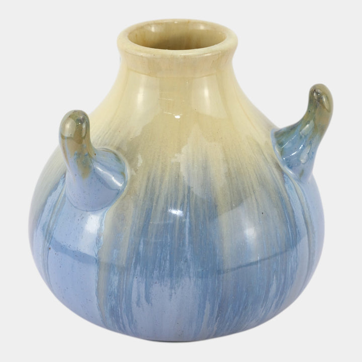 Fulper 1917-1923 Art Pottery Yellow Blue Flambe Glaze Horned Vase 519 - Just Art Pottery
