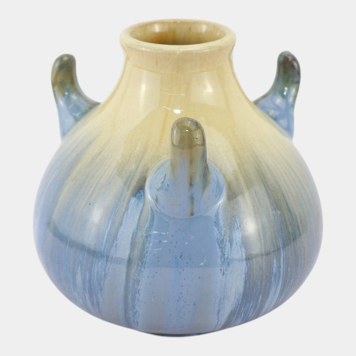 Fulper 1917-1923 Art Pottery Yellow Blue Flambe Glaze Horned Vase 519 - Just Art Pottery