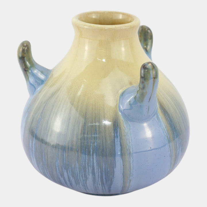 Fulper 1917-1923 Art Pottery Yellow Blue Flambe Glaze Horned Vase 519 - Just Art Pottery