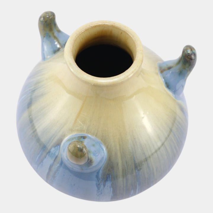 Fulper 1917-1923 Art Pottery Yellow Blue Flambe Glaze Horned Vase 519 - Just Art Pottery