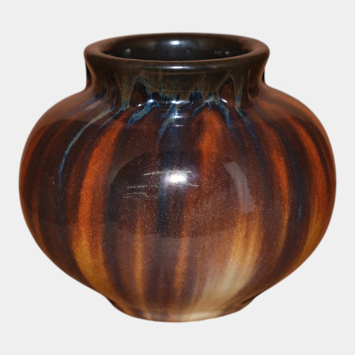 Fulper 1917-27 Arts And Crafts Pottery Orange Brown Buttressed Rim Vase 531 - Just Art Pottery