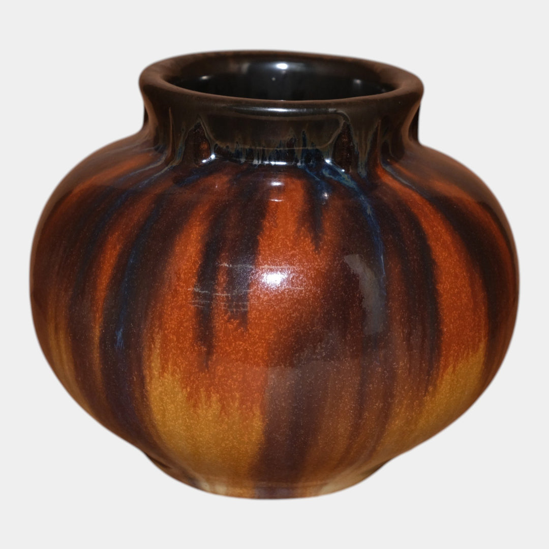 Fulper 1917-27 Arts And Crafts Pottery Orange Brown Buttressed Rim Vase 531 - Just Art Pottery