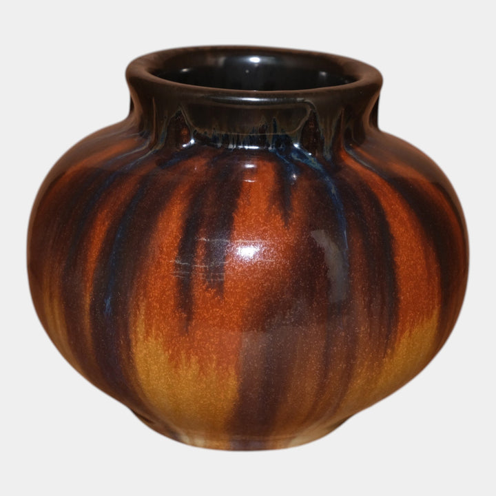 Fulper 1917-27 Arts And Crafts Pottery Orange Brown Buttressed Rim Vase 531 - Just Art Pottery