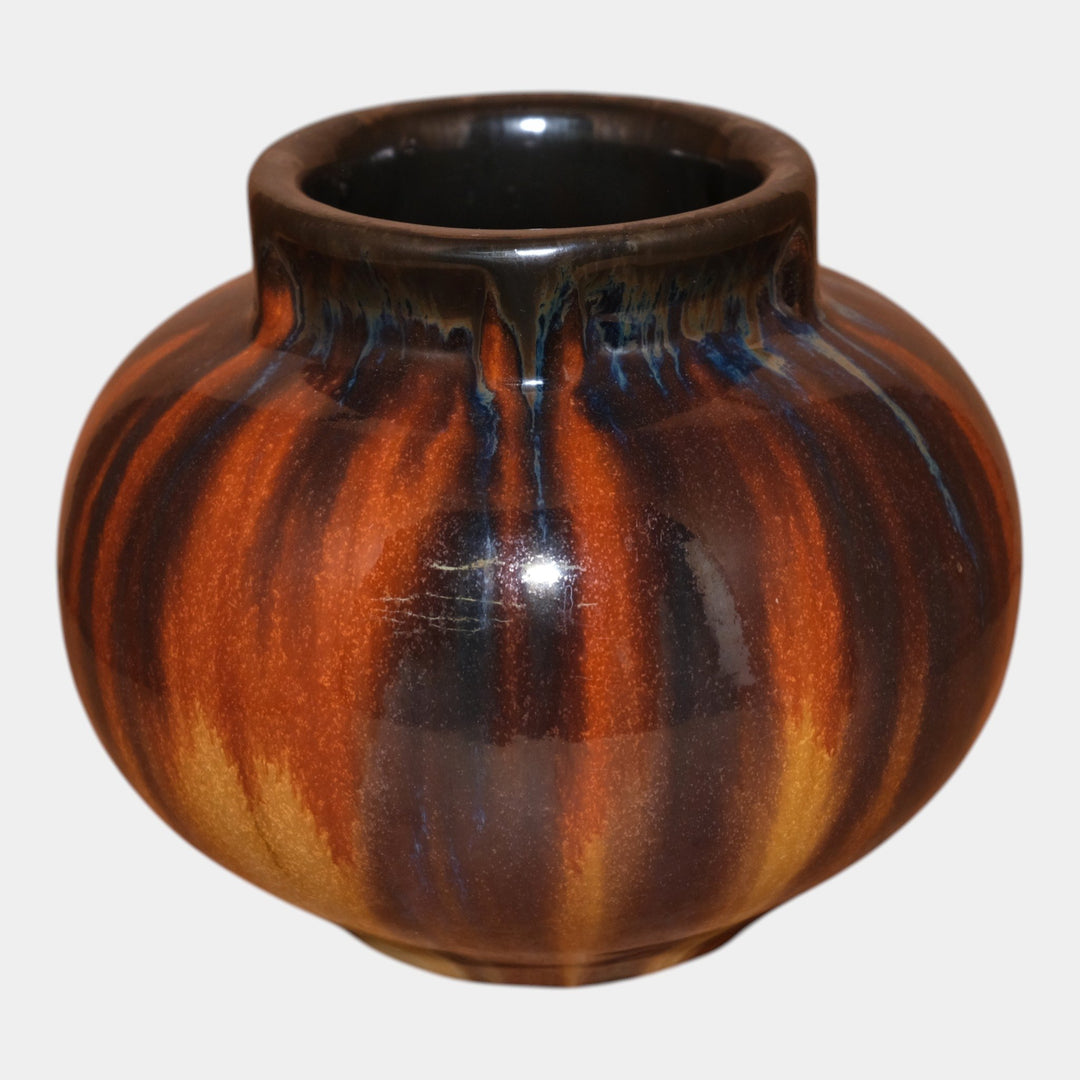 Fulper 1917-27 Arts And Crafts Pottery Orange Brown Buttressed Rim Vase 531 - Just Art Pottery