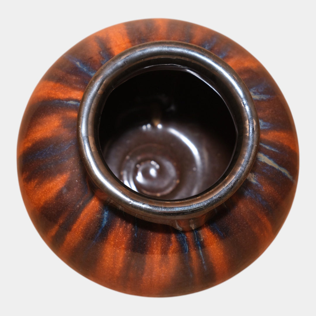 Fulper 1917-27 Arts And Crafts Pottery Orange Brown Buttressed Rim Vase 531 - Just Art Pottery