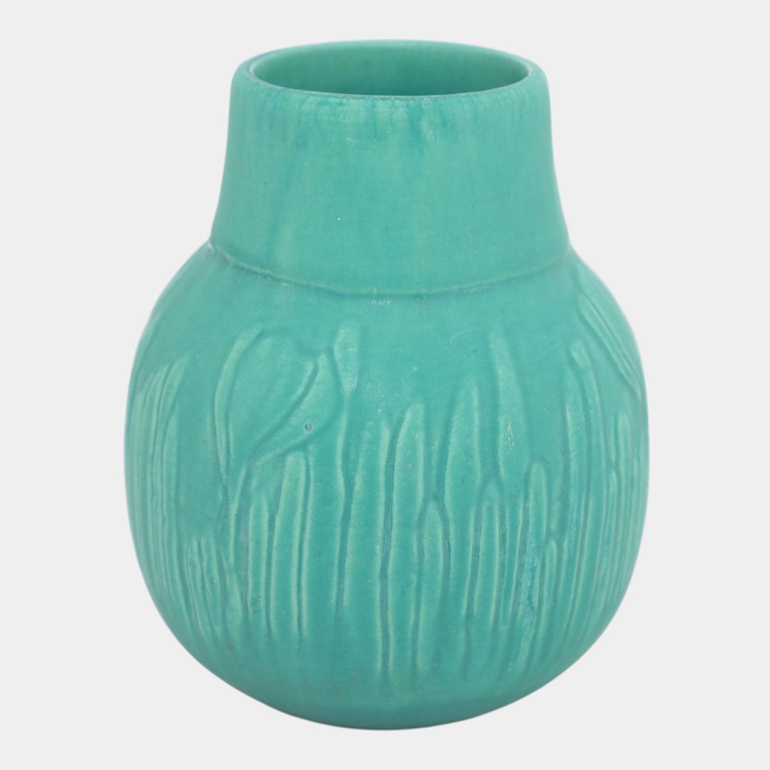 Owens Early 1900s Vintage Arts and Crafts Pottery Matte Green Floral Body Vase - Just Art Pottery