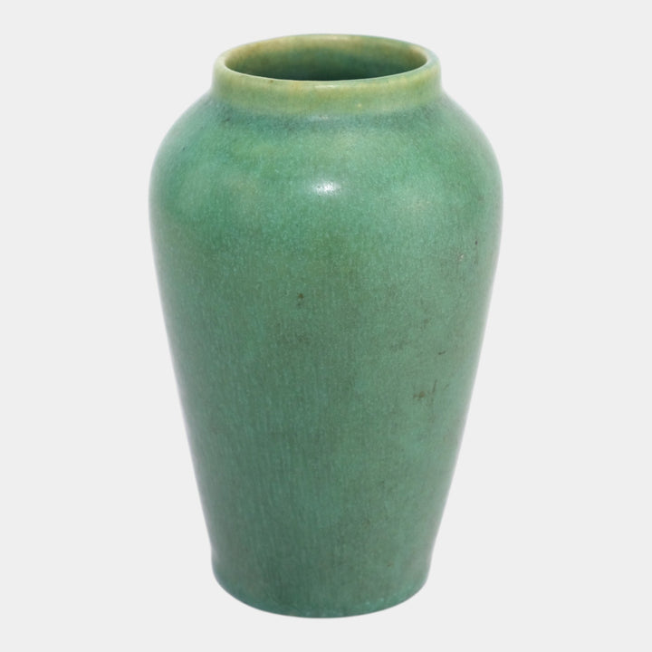 Hampshire Early 1900s Arts And Crafts Pottery Matte Green Tapered Body Vase - Just Art Pottery