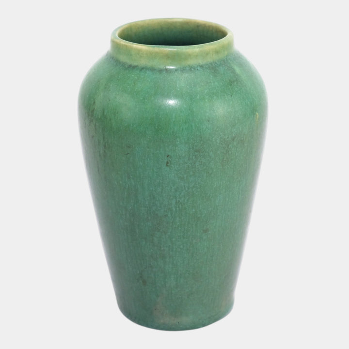 Hampshire Early 1900s Arts And Crafts Pottery Matte Green Tapered Body Vase - Just Art Pottery