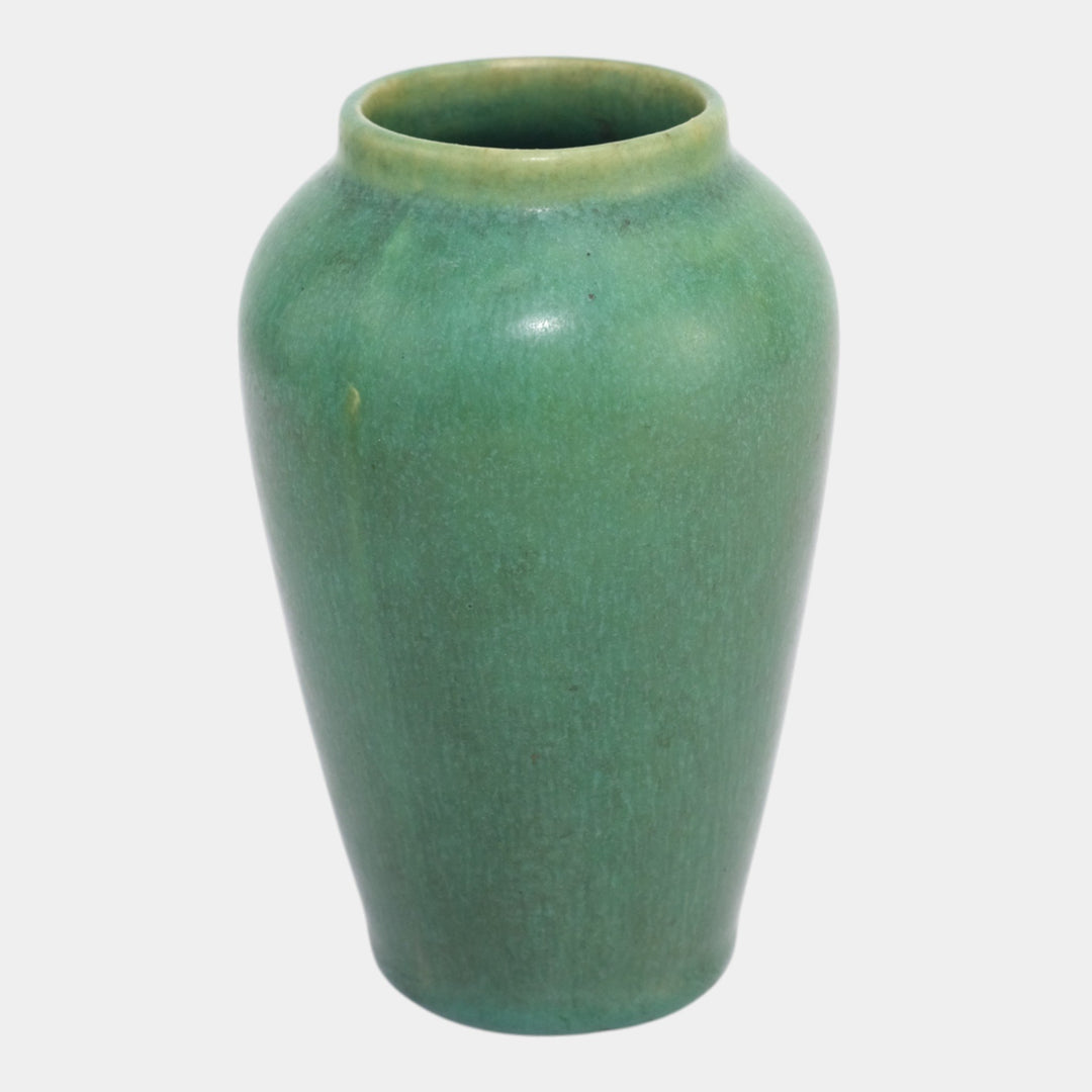 Hampshire Early 1900s Arts And Crafts Pottery Matte Green Tapered Body Vase - Just Art Pottery