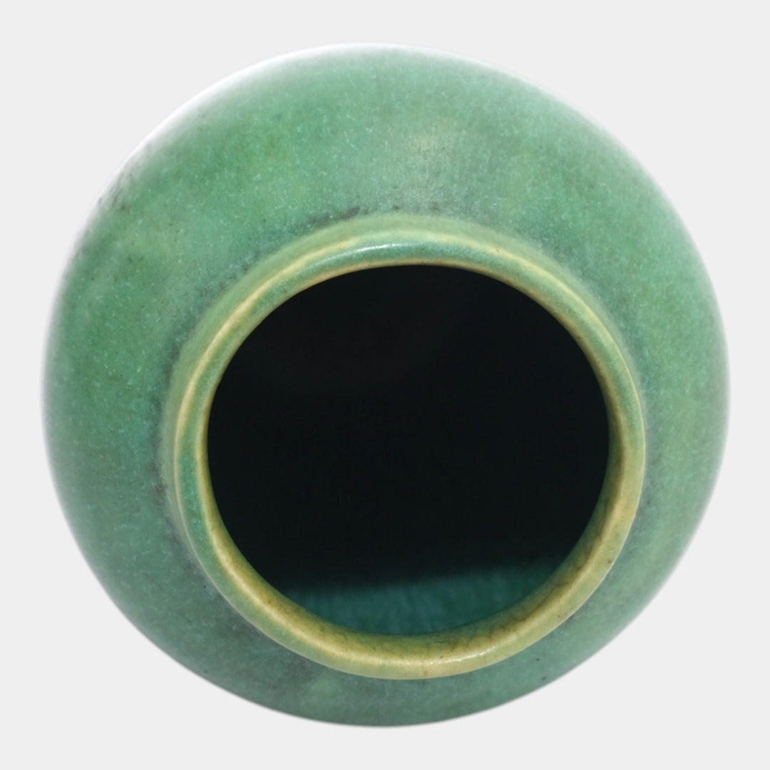 Hampshire Early 1900s Arts And Crafts Pottery Matte Green Tapered Body Vase - Just Art Pottery