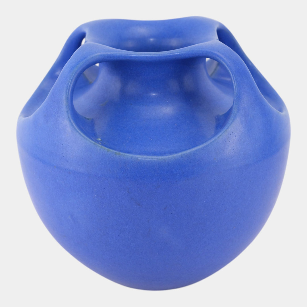 Fulper 1917-1934 Arts And Crafts Pottery Mottled Blue Buttress Handled Vase 605 - Just Art Pottery