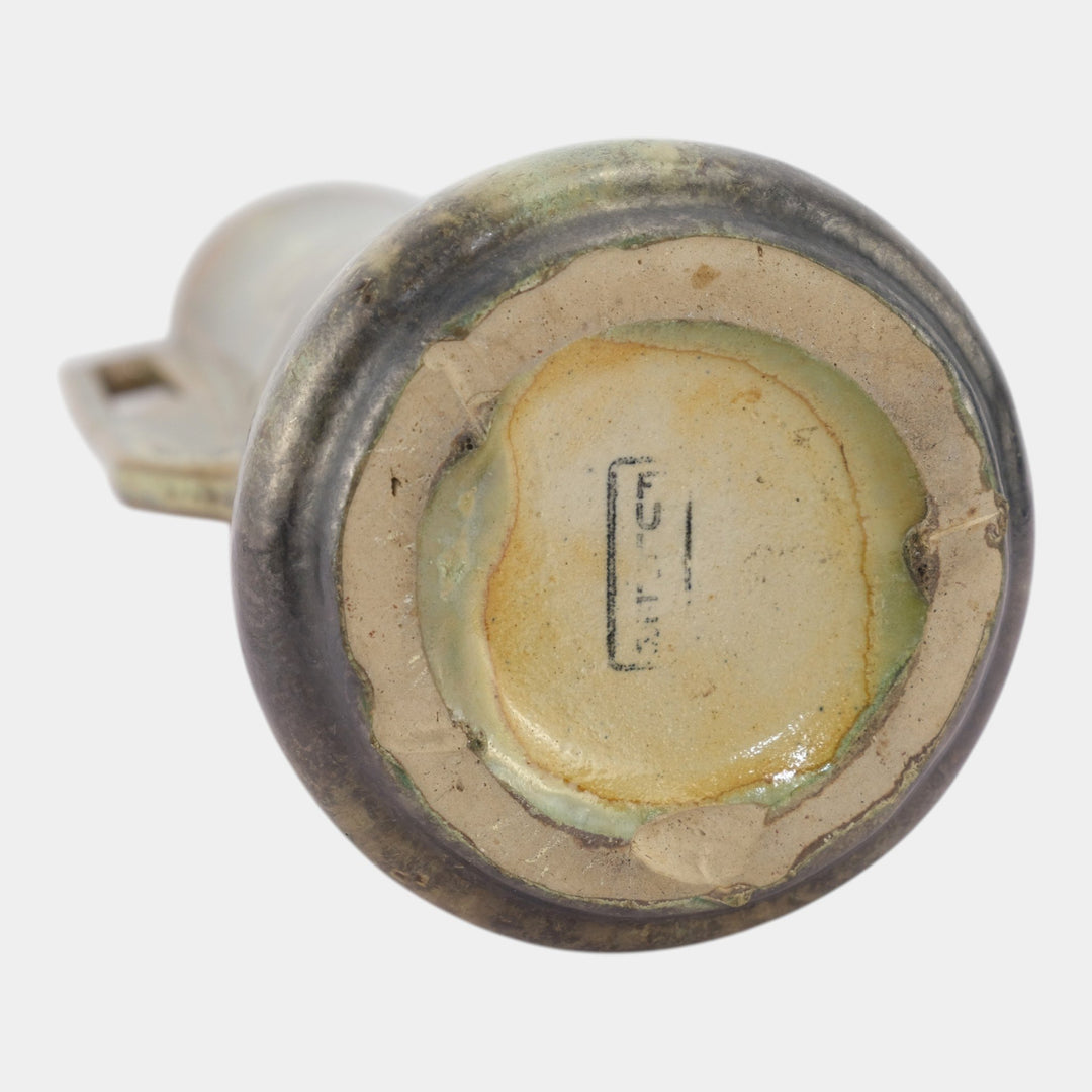 Fulper 1909-1917 Arts And Crafts Pottery Green Leopard Skin Handled Vase 27 - Just Art Pottery