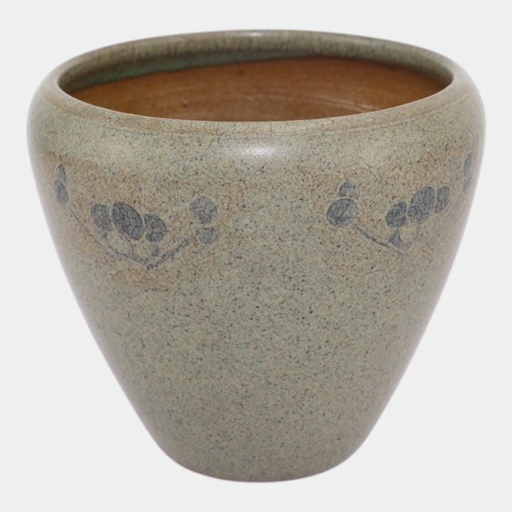 Marblehead Pottery Decorated Speckled Matte Green Blue Painted Design Vase Baggs - Just Art Pottery