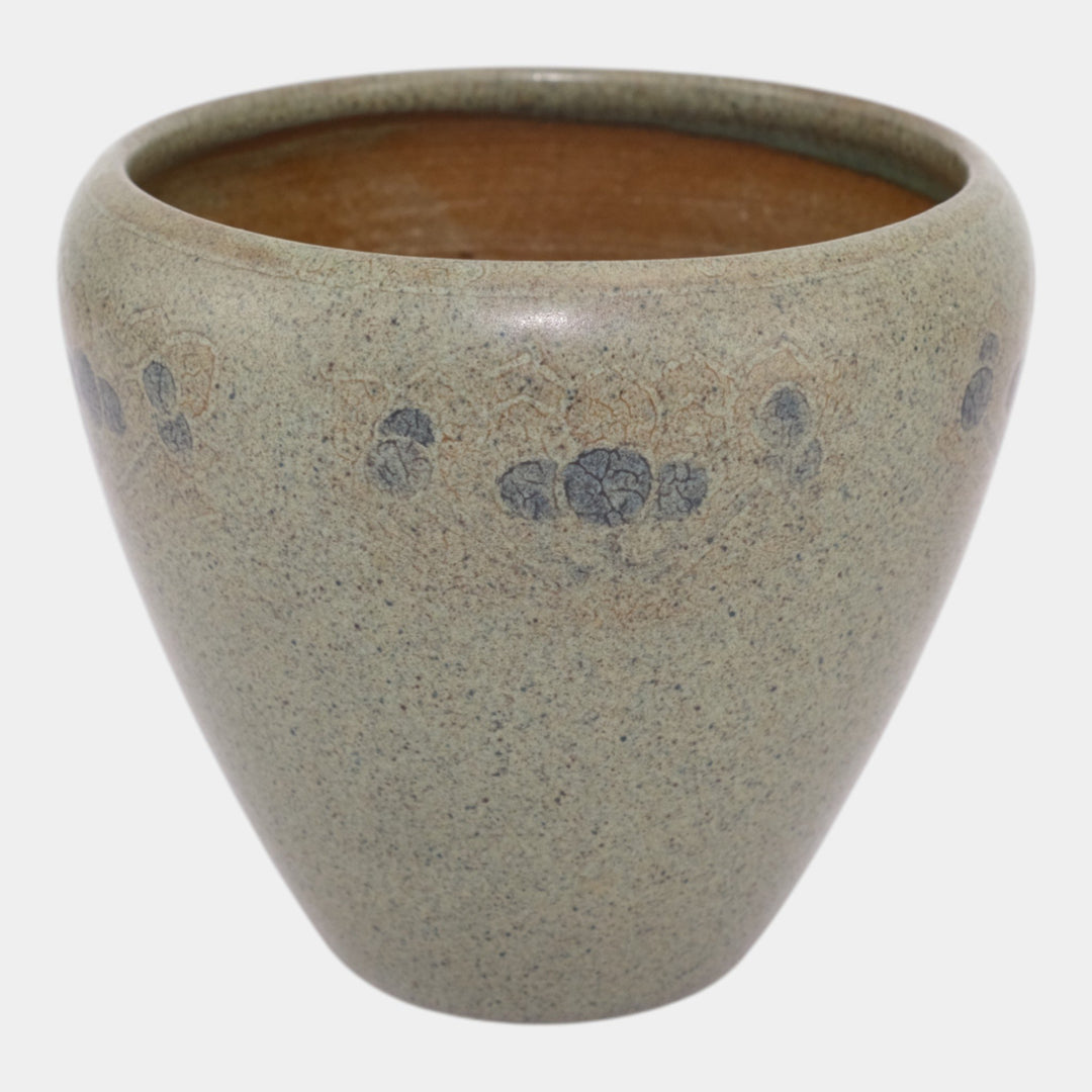 Marblehead Pottery Decorated Speckled Matte Green Blue Painted Design Vase Baggs - Just Art Pottery