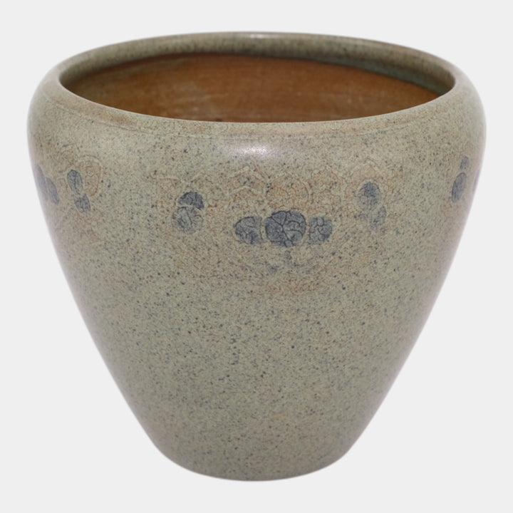 Marblehead Pottery Decorated Speckled Matte Green Blue Painted Design Vase Baggs - Just Art Pottery