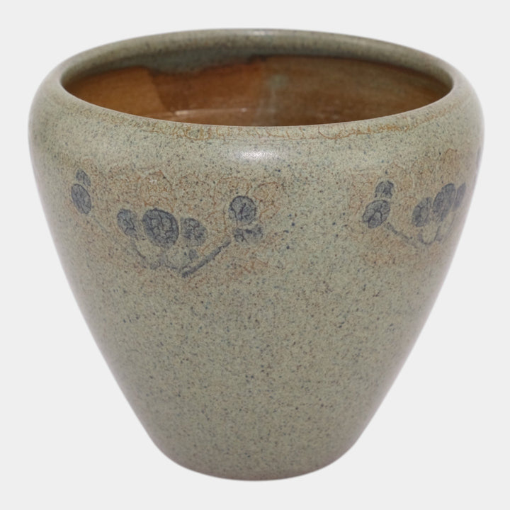 Marblehead Pottery Decorated Speckled Matte Green Blue Painted Design Vase Baggs - Just Art Pottery