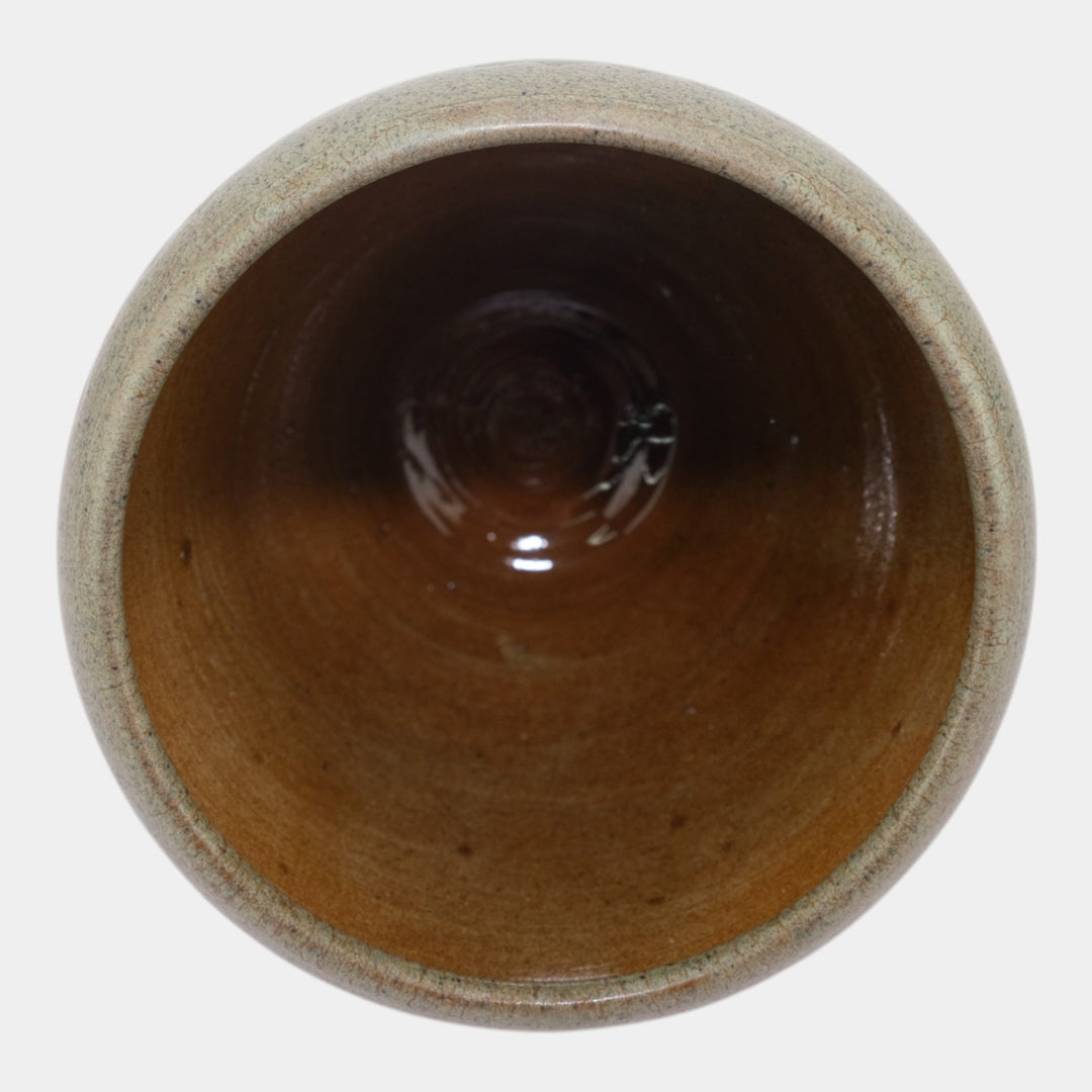 Marblehead Pottery Decorated Speckled Matte Green Blue Painted Design Vase Baggs - Just Art Pottery